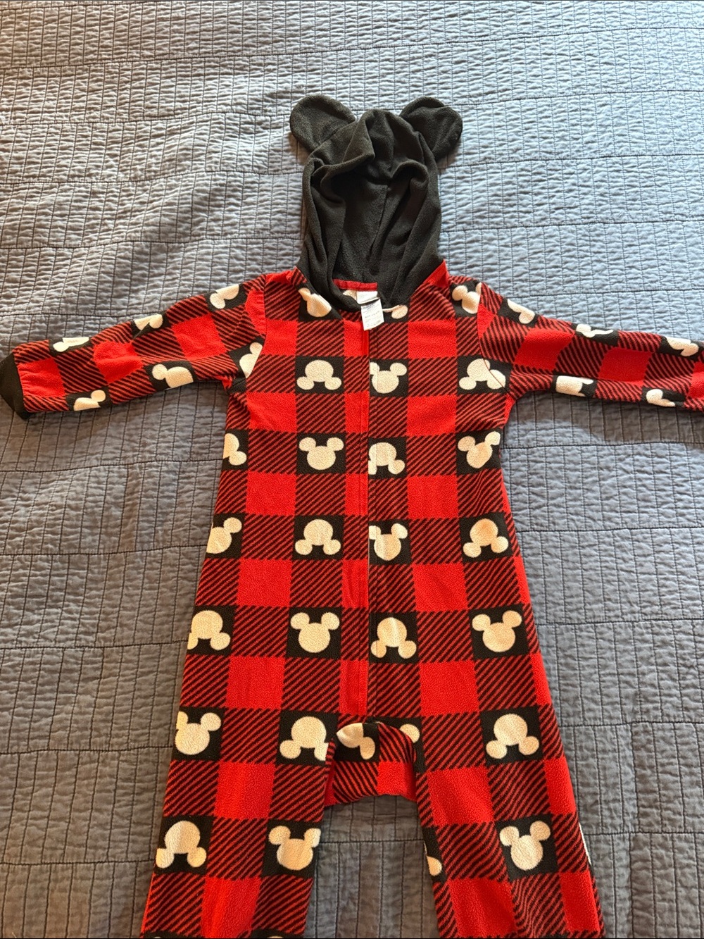 Disney Red and Black Plaid Onesie with White Mickey Print
